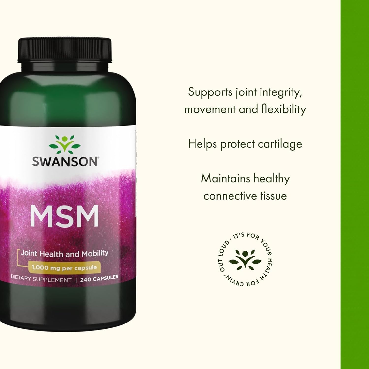 Swanson MSM - Essential Minerals Promoting Mobility & Joint Health Support - Helps to Maintain Connective Tissue Health Including Cartilage, Collagen, & Hair - (240 Capsules, 1000mg Each) 2 Pack