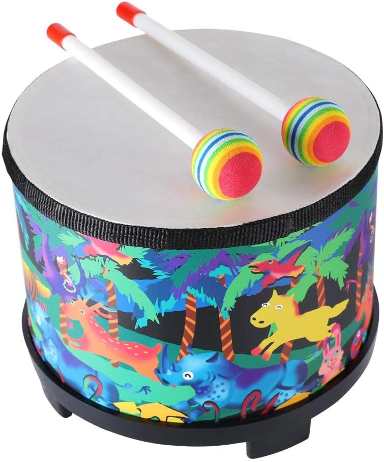 Floor Tom Drum Percussion Instrument for Kids, 8 inch Acoustic Floor Tom Drum Instrument Music Drum with 2 Mallets Music Drum Musical Toy for Baby Children Special Christmas Birthday Gift