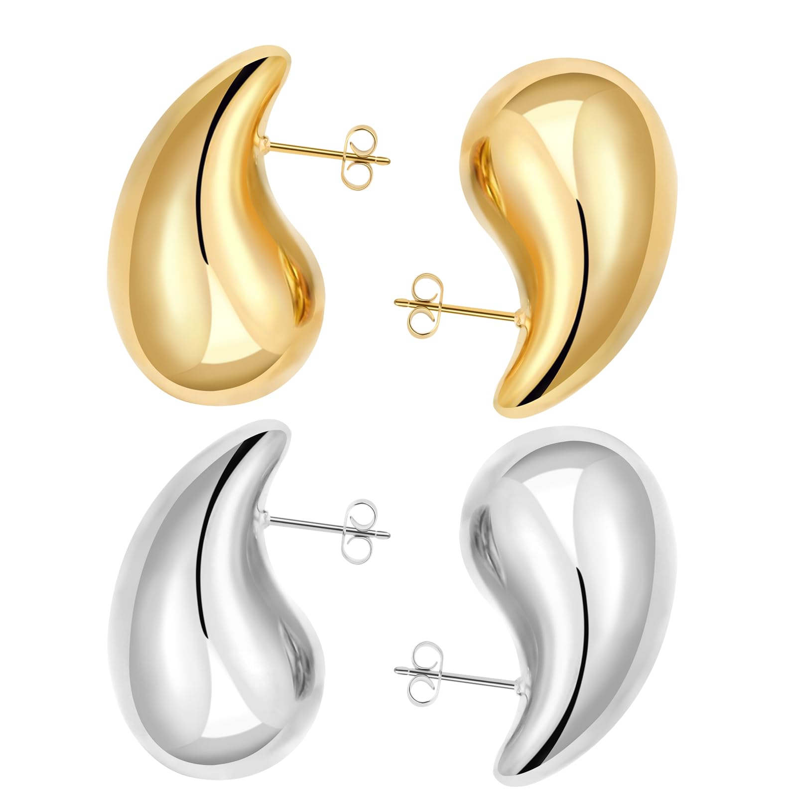 BTNEEU18k Pendientes Gruesos Chapados en Oro Pendientes Mujer de Gota de Agua Hipoalergénicos Aretes de Aro Moda Pendientes de CC Joyería de Regalo Para Mujer y Niña