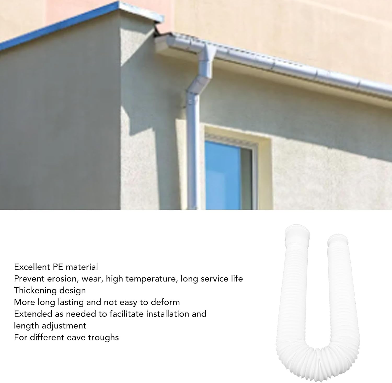 Rain Gutter Downspout Extension, Flexible PE Downspout Extender, Extendable Drain Away Extender for Outdoor Villa Round (White)