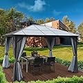 Kozyard Permanent Aluminum Hardtop Gazebo with Composite Polycarbonate Top for Outdoor Patio Lawn and Garden, Curtains and Netting Included (Edward 10ftx12ft)