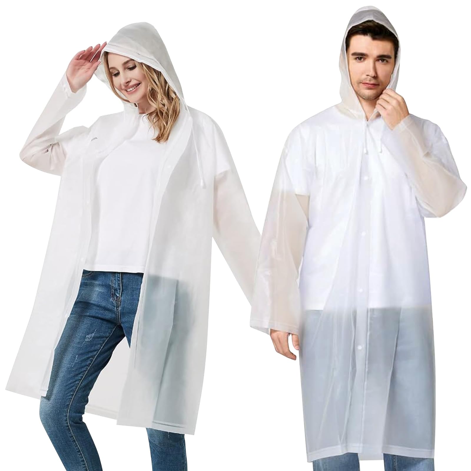 Lot de 2 Poncho Pluie Imperméable, Réutilisable Cape de Pluie, avec Chapeau, EVA Poncho Pluie, pour Homme et Femme, pour Randonnée, Camping, Festival, Vélo et Voyage