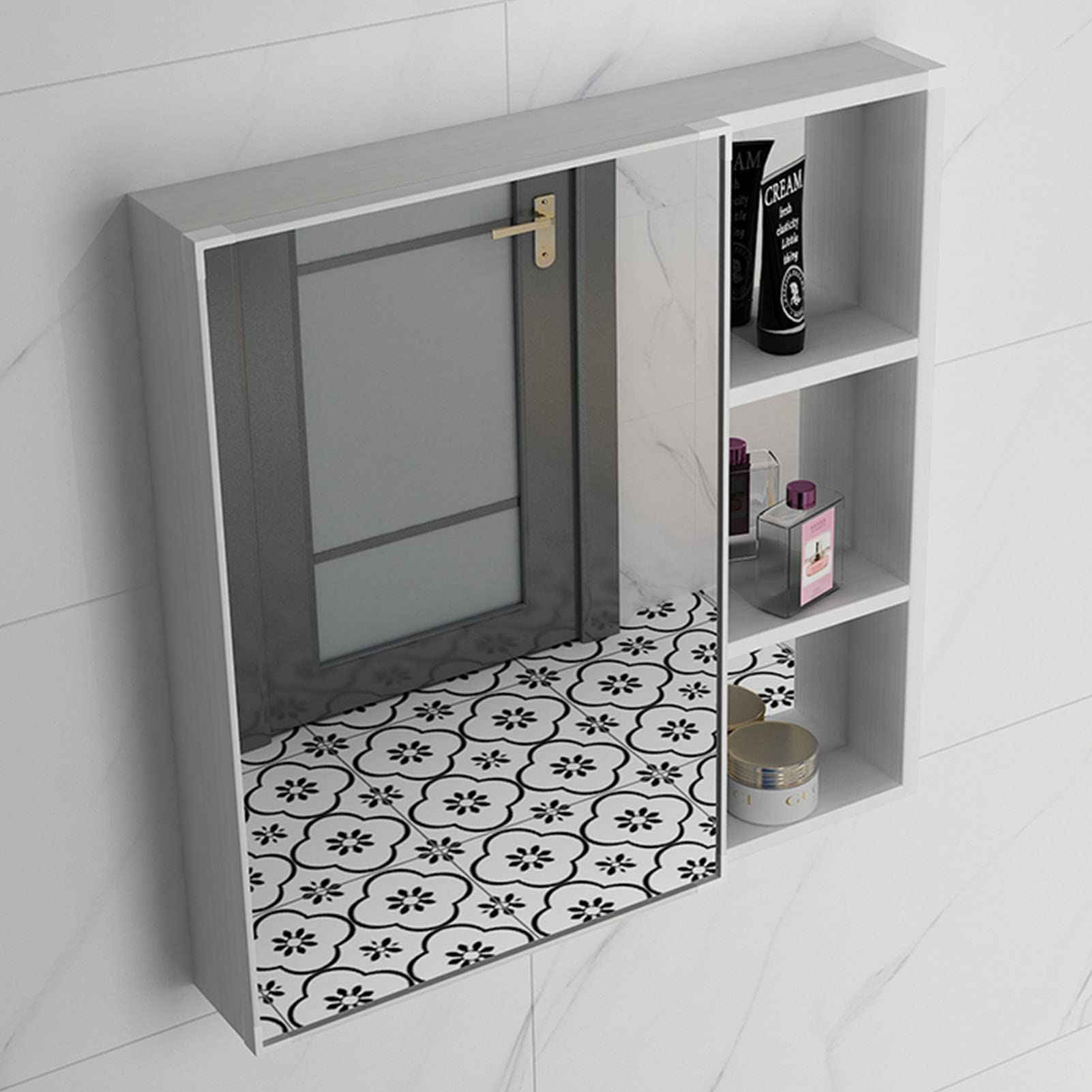FGXHHS Wall-Mounted Aluminum Medicine Cabinet with Rectangle Mirror & Storage Shelves - Stylish Bathroom nizer for Efficient Vanity Space Optimization