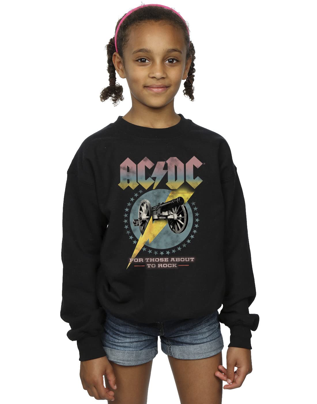 Absolute Cult Girls Black Acdc For Those About To Rock Sweatshirt 12-13 Years