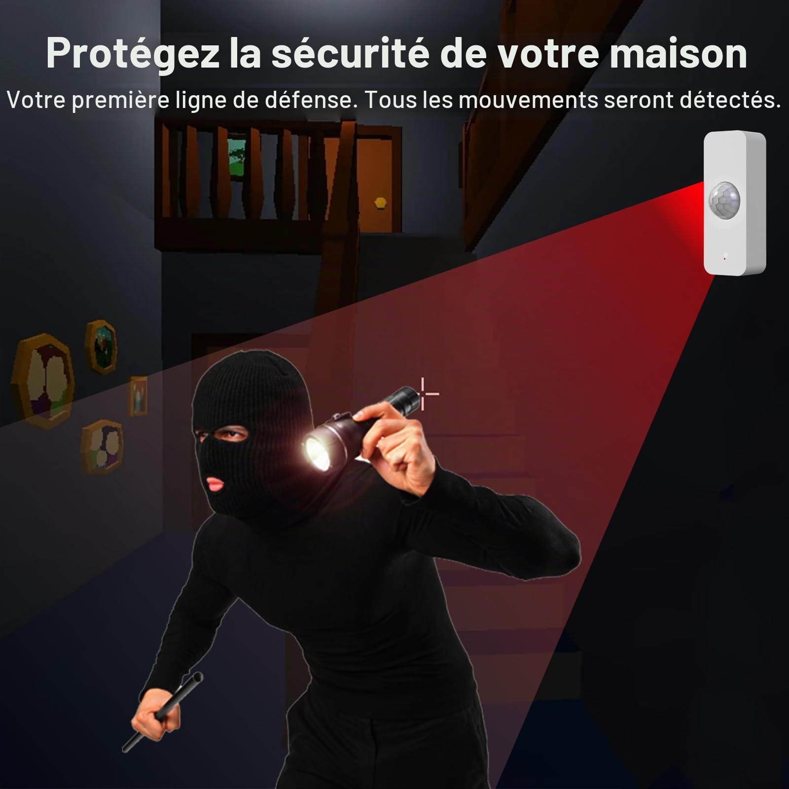 Détecteur de Mouvement, Détecteur de Mouvement Smart pour la sécurité de la Maison, Moniteur à Distance de détecteur de Mouvement sans Fil,Compatible Les Commandes vocales Alexa.ZigBee Hub requis.4PCS