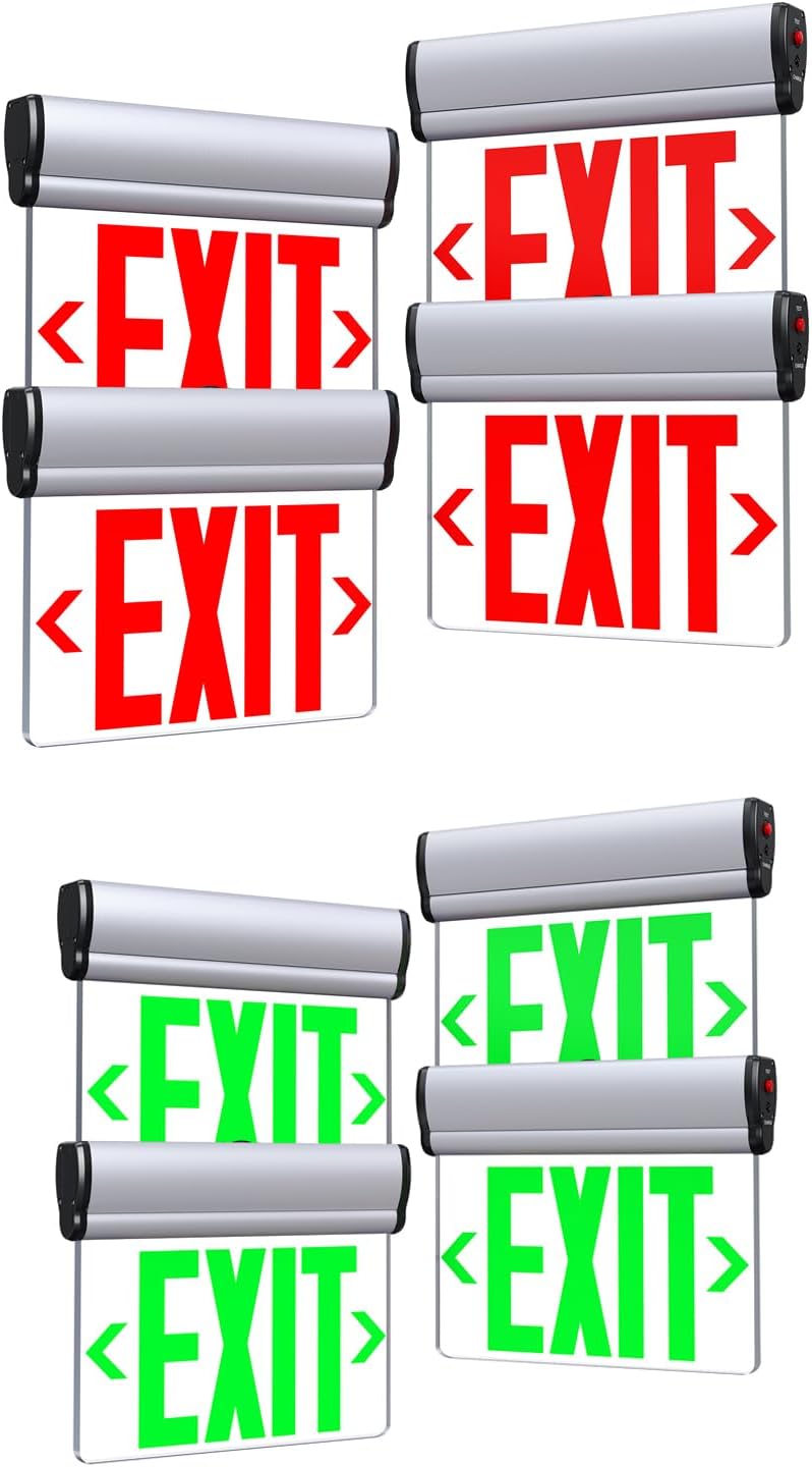 4 Pack Red Led Edge-Lit Exit Sign，Single-Sided Clear Rotating Acrylic Panel Bundle 4 Pack Green Led Edge-Lit Exit Sign，Single-Sided Clear Rotating Emergency Exit Signs with Battery Backup