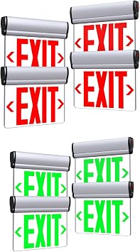 4 Pack Red Led Edge-Lit Exit Sign,Single-Sided Clear Rotating Acrylic Panel Bundle 4 Pack Green Led Edge-Lit Exit Sign,Single-Sided Clear Rotating Emergency Exit Signs with Battery Backup