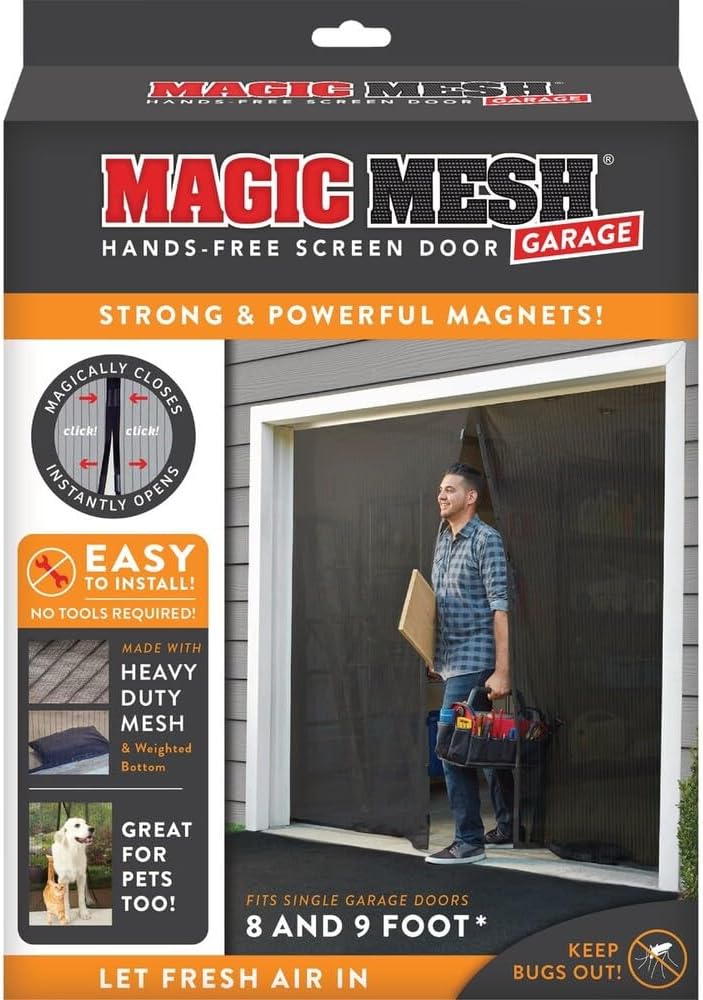 Magic Mesh Garage Door Screen, Black | Magnetic Closure, Breezy Net, Mosquito & Bug Screen for Standard 2 Door Garage, Kid & Pet Friendly | Size 109" x 84.5" (Pack of 1)