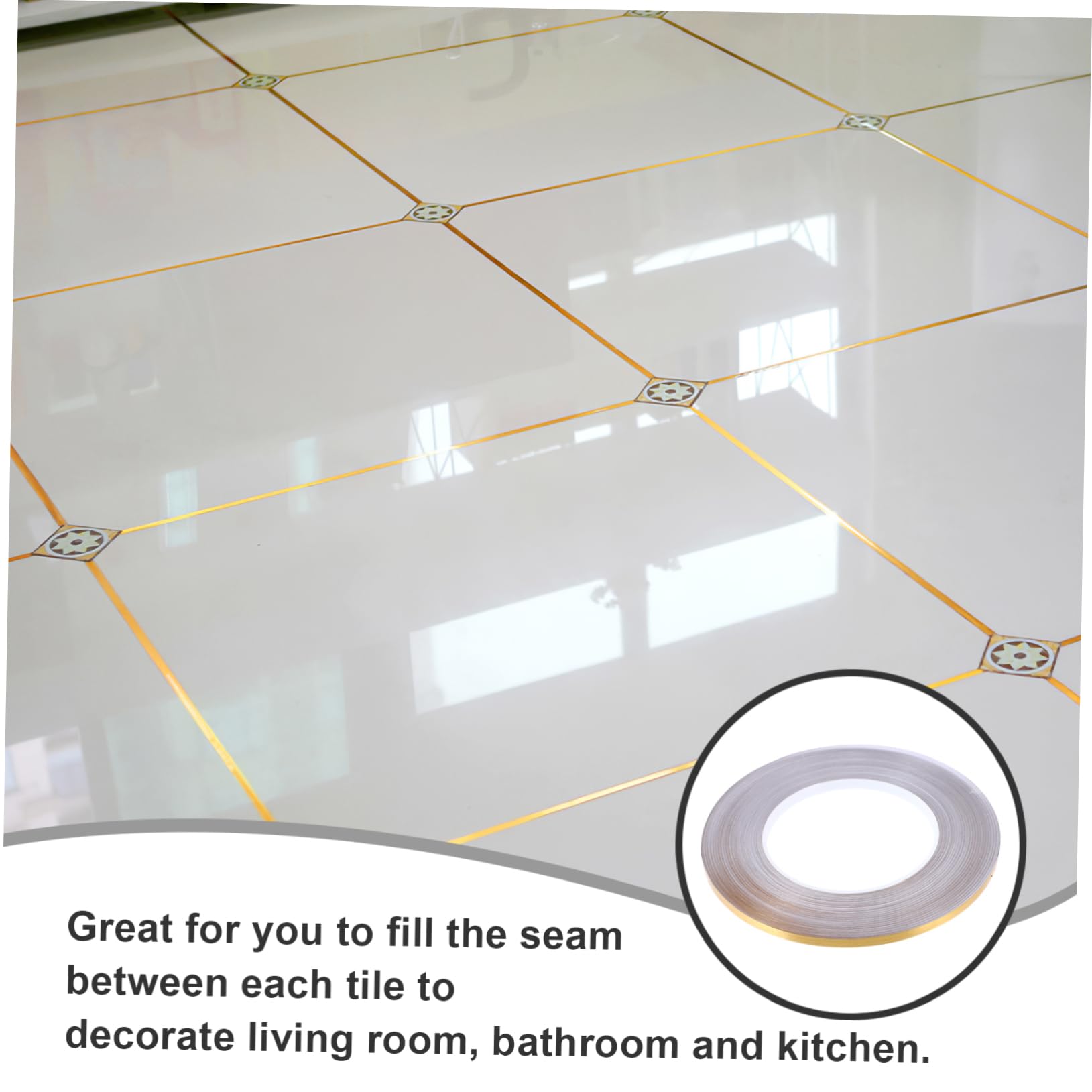 HOLIDYOYO Living Room Tile Filler Tape High Gloss Self-Adhesive 0.5cm x 50m Gold No Mess Application Water Heat Proof Size