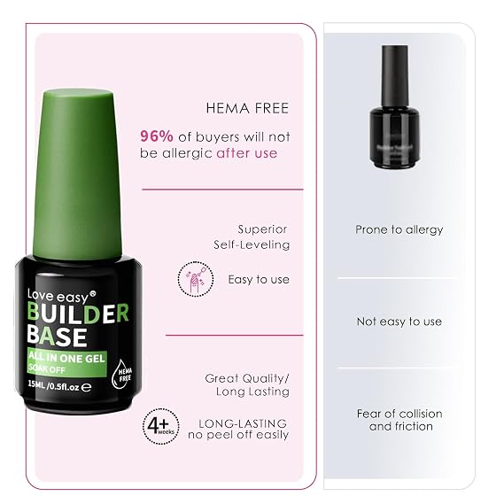 Love easy Salon-Grade Baby Pink Builder Gel - Hypoallergenic Strong Base Coat | Long-Lasting Adhesion (30+ Days) for Professional Nails Gift for Women