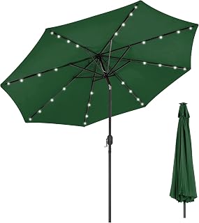 OKSTENCK 9 FT Tilting Garden umbrella Garden Parasol Sunshade with 32 Solar LED Lights For Patio, Villas, Beach, Swimming Pool, Store, Table Umbrella
