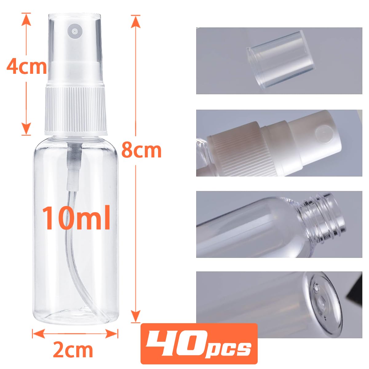 Mini butelka z rozpylaczem 10 ml, 40 sztuk, mini rozpylacz perfum 10 ml, butelka podróżna do perfum, małe butelki z rozpylaczem do napełniania, butelka z rozpylaczem, perfumy w podróży