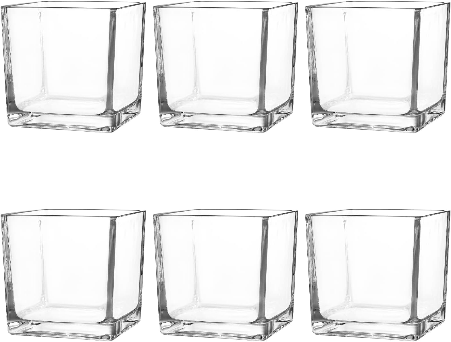Set of 6 Square Glass Vases 4" x 4" x 4", Clear Flower Vase, Plant Terrarium, Candle Holder for Wedding Centerpiece, Office Decorations, Home Décor, Parties and Events