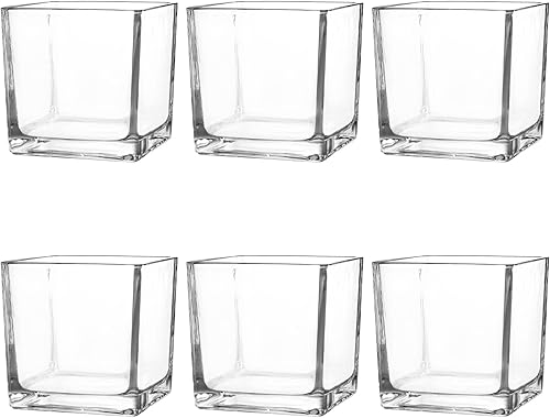 Miniatura 8 de Juego de 6 jarrones cuadrados de vidrio de 4 x 4 x 4 pulgadas, florero transparente, terrario de plantas, portavelas para centro de mesa de boda,