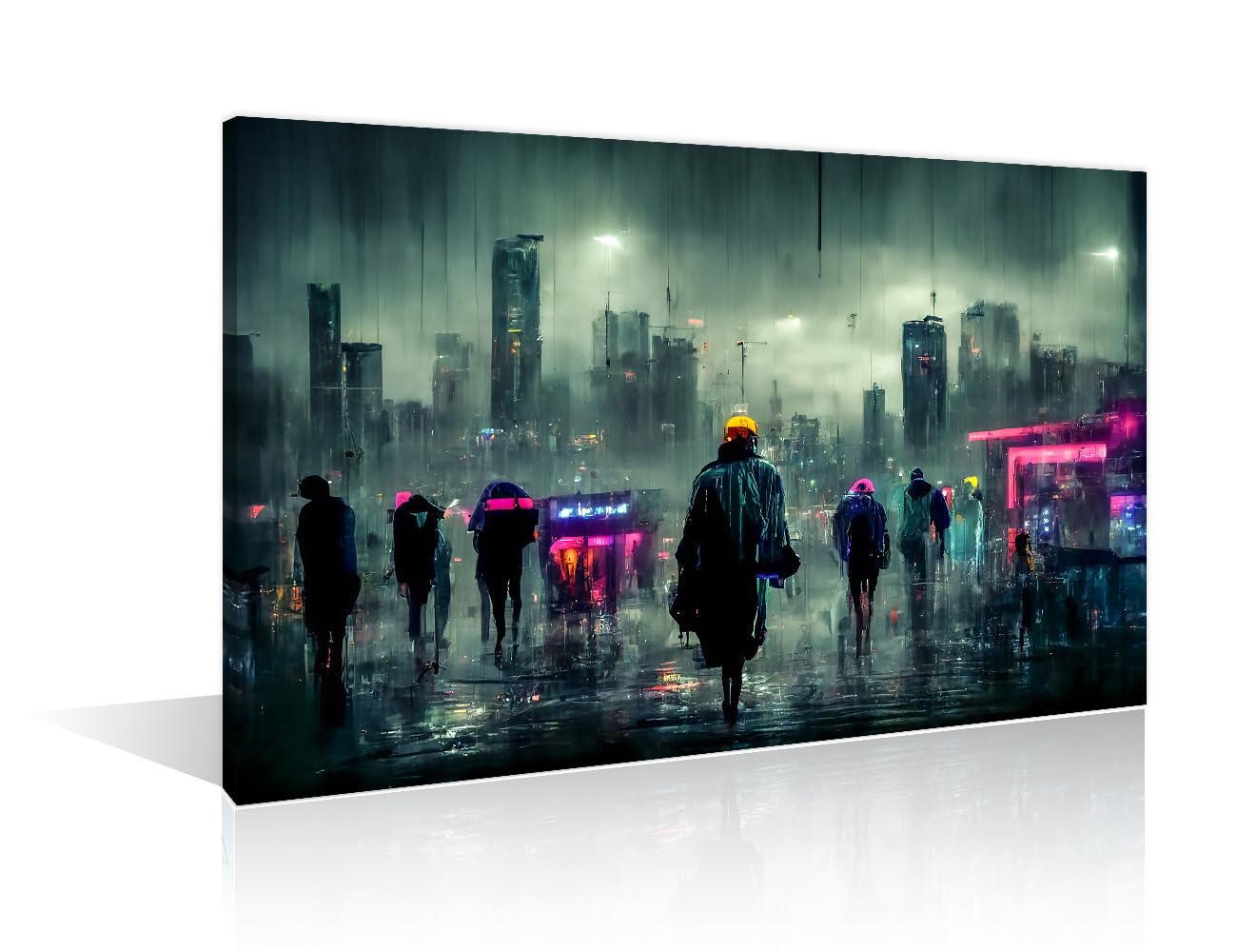 Cyberpunk City Neon Streetview Night Picture Wall Decor Posters and Prints 1 Panels Cyberpunk Style Wall Decor for Bedroom Posters and Prints Stretched and Framed Ready to Hang (16" Wx24 H)
