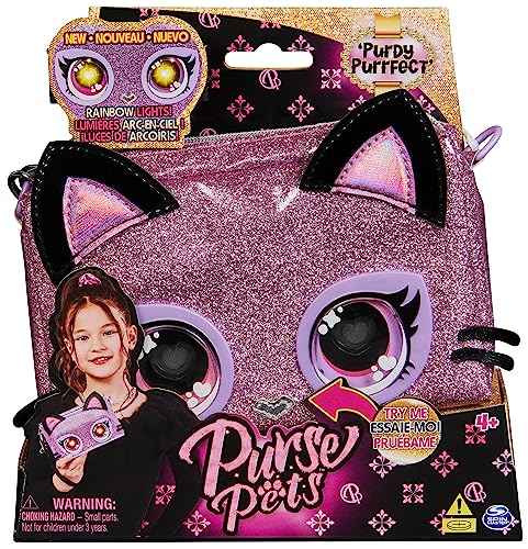 PURSE PETS - SAC POCHETTE CHATON - Sac pour Enfant Chat Format Sac À Main - Animal Animé Chaton Aux Yeux Qui Changent De Couleurs - À L'Epaule Ou Au Poignet - Effets Lumineux - Jouet Enfant 4 Ans Et +