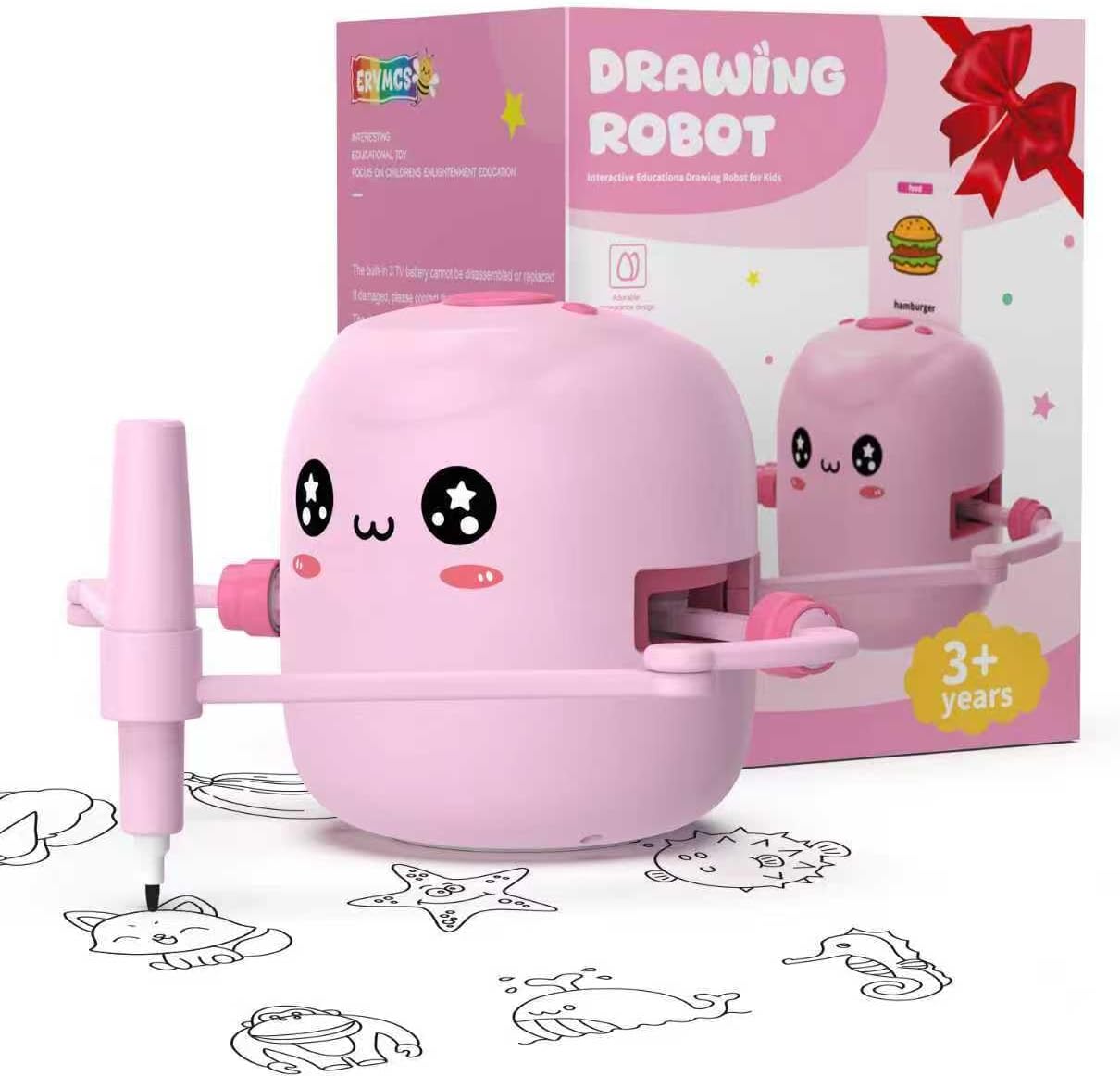 Drawing Robot for Kids, Interactive Educational Drawing Robot with Voice Interaction, Montessori Drawing Learning Toy with 150 Word Cards & 16 Color Pens, Christmas Birthday Present for Kids 5 6 7 8 9