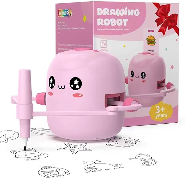 Drawing Robot for Kids, Interactive Educational Drawing Robot with Voice Interaction, Montessori Drawing Learning Toy with 150 Word Cards & 16 Color Pens, Christmas Birthday Present for Kids 5 6 7 8 9