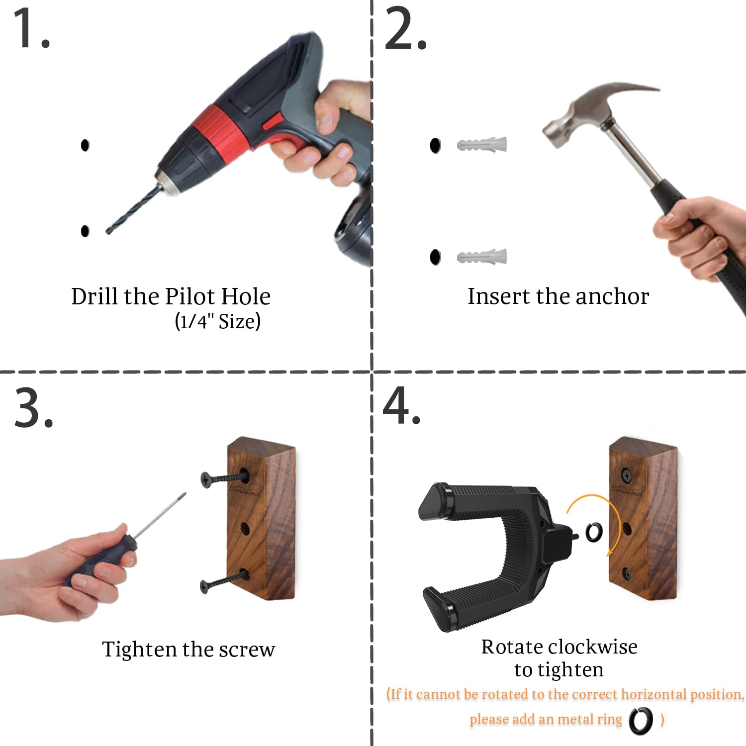 Guitar Wall Mount, Auto Lock Black Walnut Wood Guitar Hanger, Guitar Wall Hangers, Guitar Holder Hook Wall Stand for Classical, Acoustic, Electric Guitar, Bass, Gift for Guitar Player