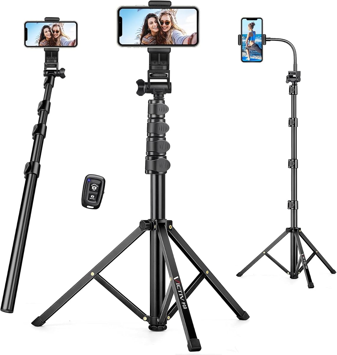 Trípode flexible para teléfono de 74 pulgadas, trípode alto para teléfono celular con cuello de cisne ajustable | Soporte portátil para teléfono móvil con cámara remota para grabación de vídeo, compatible con iPhone Android