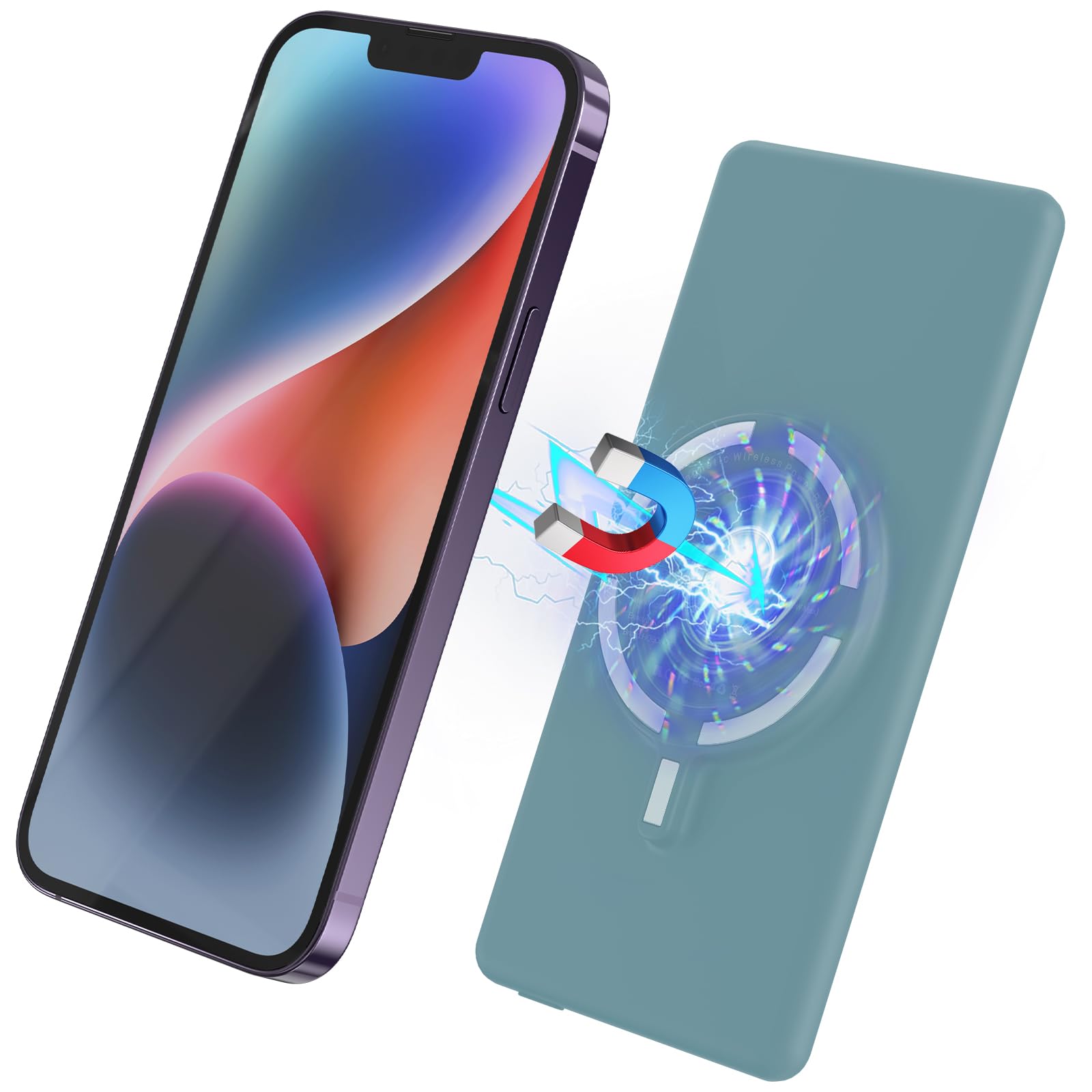 Magnetic Battery Pack for iPhone 17/16/15/14/13/12 Series, 10,000mAh Mag-Safe Battery Pack, Tonifying Magrain Ion Pellets Ear Seeds Acupuncture Point Massage Stickers Patches (RED1)