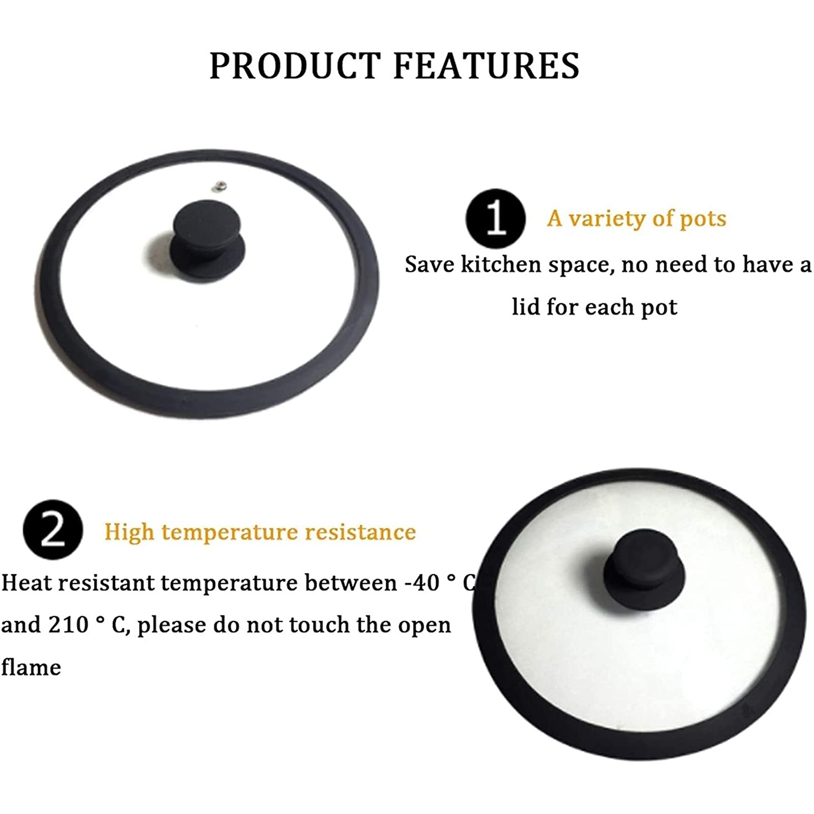 Coperchi universali in vetro siliconico per pentole e padelle, con bordo in silicone Coperchi di ricambio per padelle da cucina Sfiato del vapore, coperchi multi-dimensioni lavabili in lavastoviglie