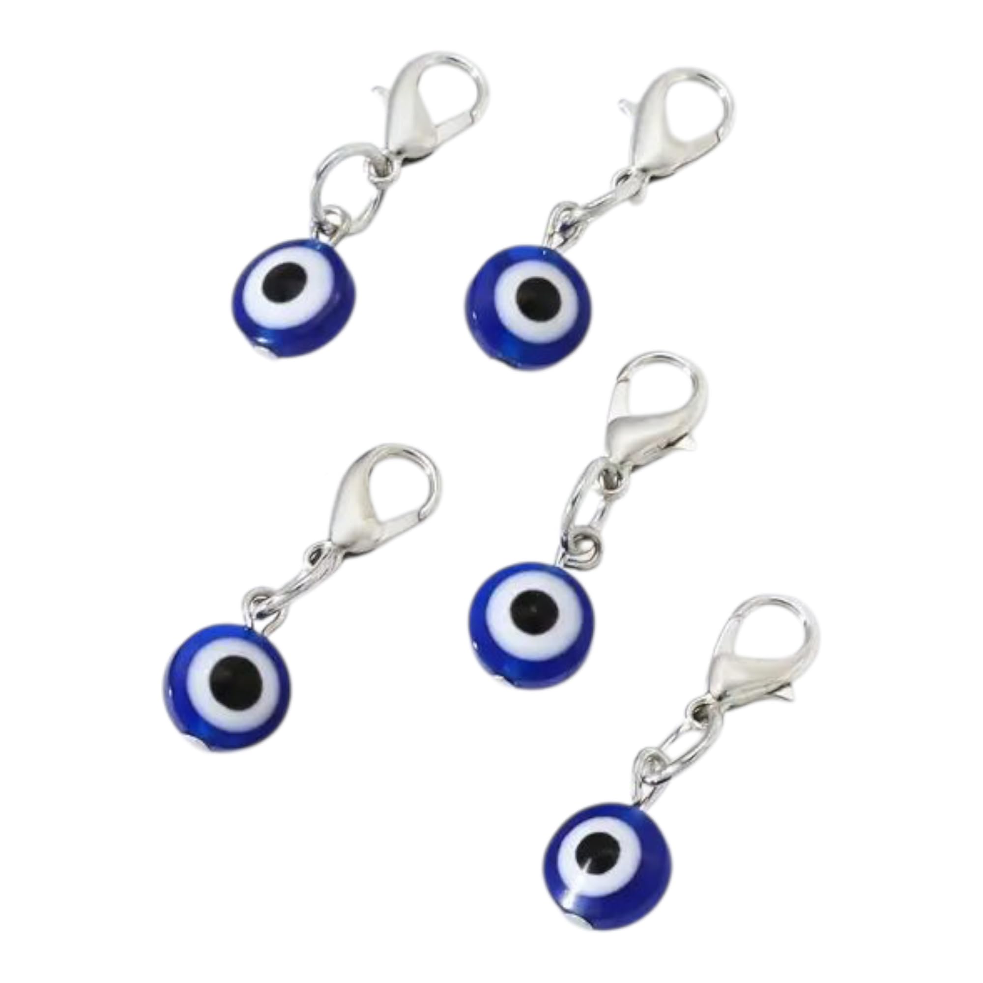 Evil Eye Blue Glass Charm Lobster Clasp Pendants 5 Pack Silver Me | Adds a stylish decorative touch to phones, tablets, cameras, keychains, bags-image-22