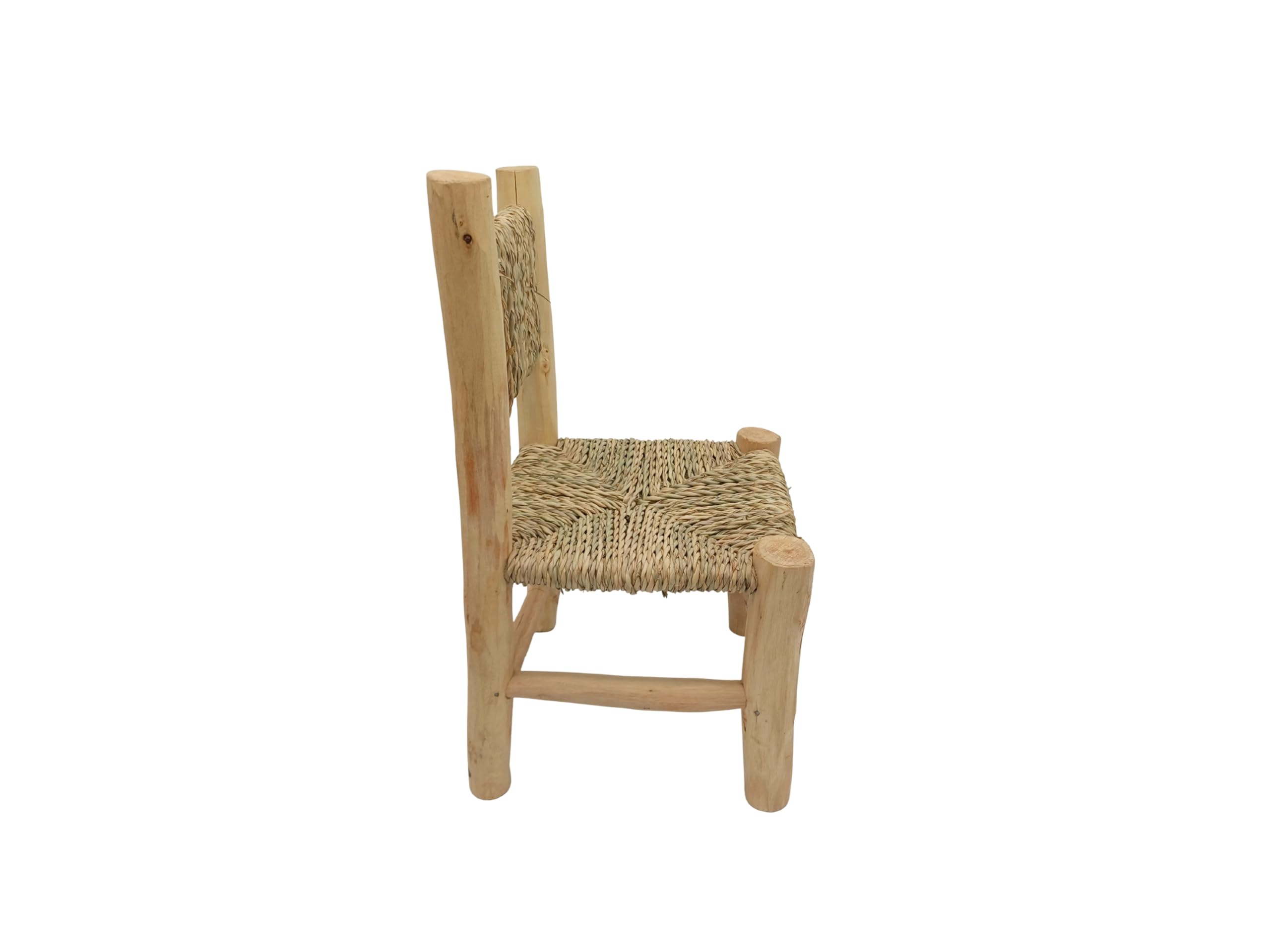 Silla Infantil de Madera Natural con Asiento Tejido en Cuerda, Diseño Artesanal, 44x22x22 cm