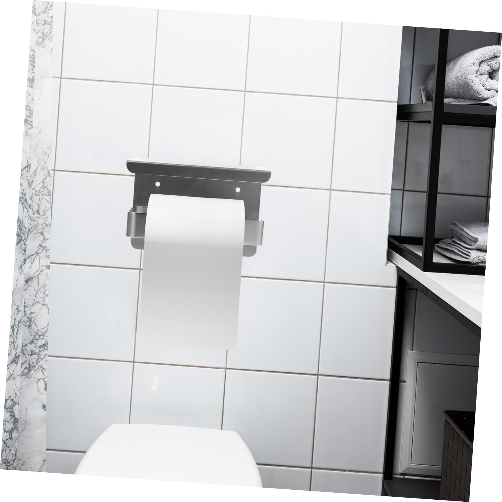 Porta Carta Igienica da Parete in Acciaio Resistente Nero con Mensola Multifunzione per Bagno e Cucina Supporto Robusto per Spazio per Telefono Occhiali e Accessori