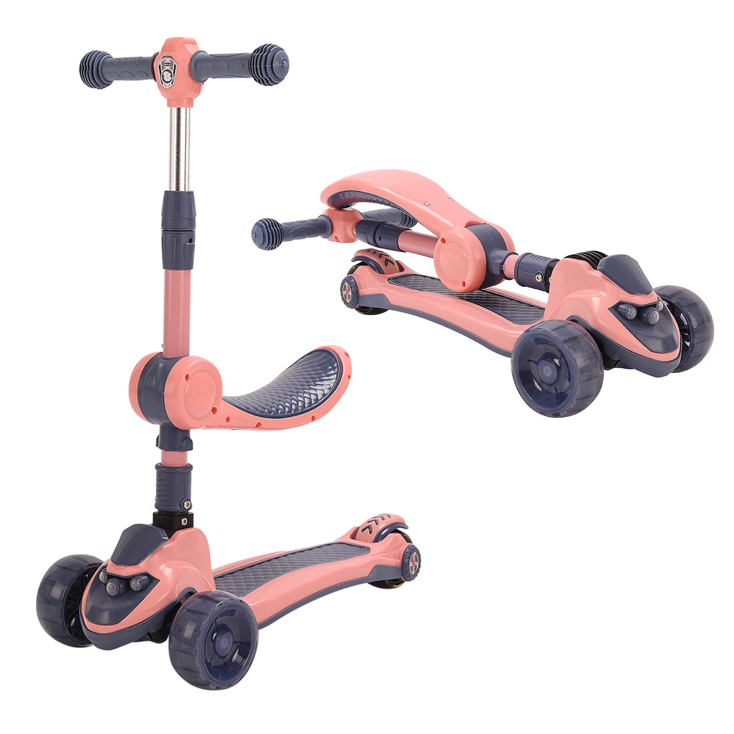 Patinete infantil de 3 ruedas rosa A, patinete de 3 ruedas para niñas y niños, Kick Scooter con manillar de altura ajustable y asiento, patineta infantil música con ruedas luminosas, para 2-10 años