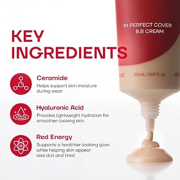 MISSHA M Perfect Cover BB Cream No.13 Bright Beige SPF 42 PA+++ 1.69 oz | Fair skin with cool undertones; tinted moisturizer for face, buildable coverage, smooth natural finish, daily wear