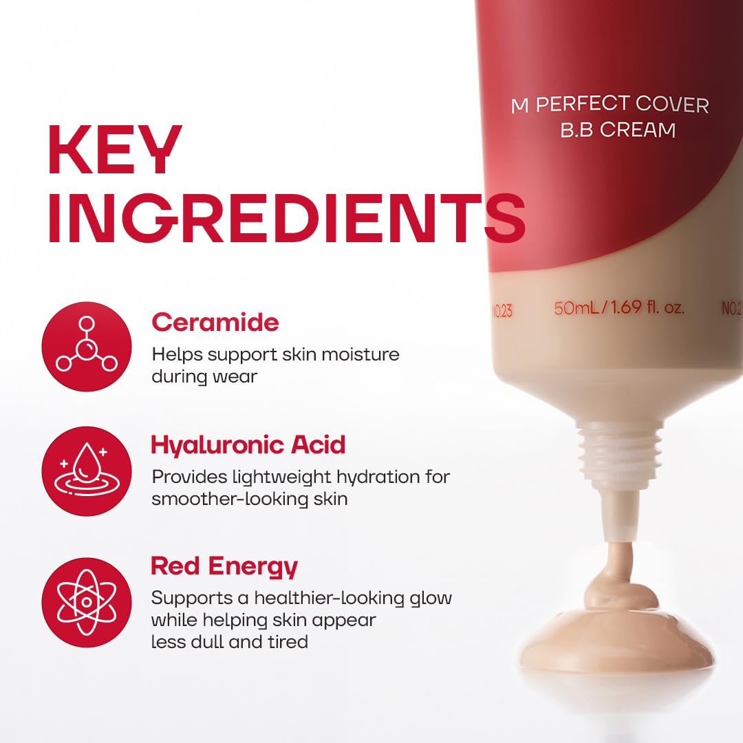 Missha M Perfect Cover B.B Cream 156503 Zestaw Kredek do Brwi, Eyelow Tattoo Sense Płynne Brwi w 3 Kolorach, 27 Miodowy Beż, LSF 42 PA+++, 50 ml