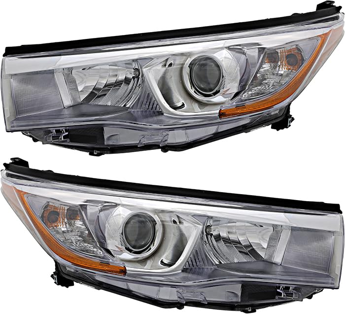 For Toyota Highlander Headlights Lamps Set 2014 2015 2016 Halogen Smoked Chrome Trim Driver and Passenger Side