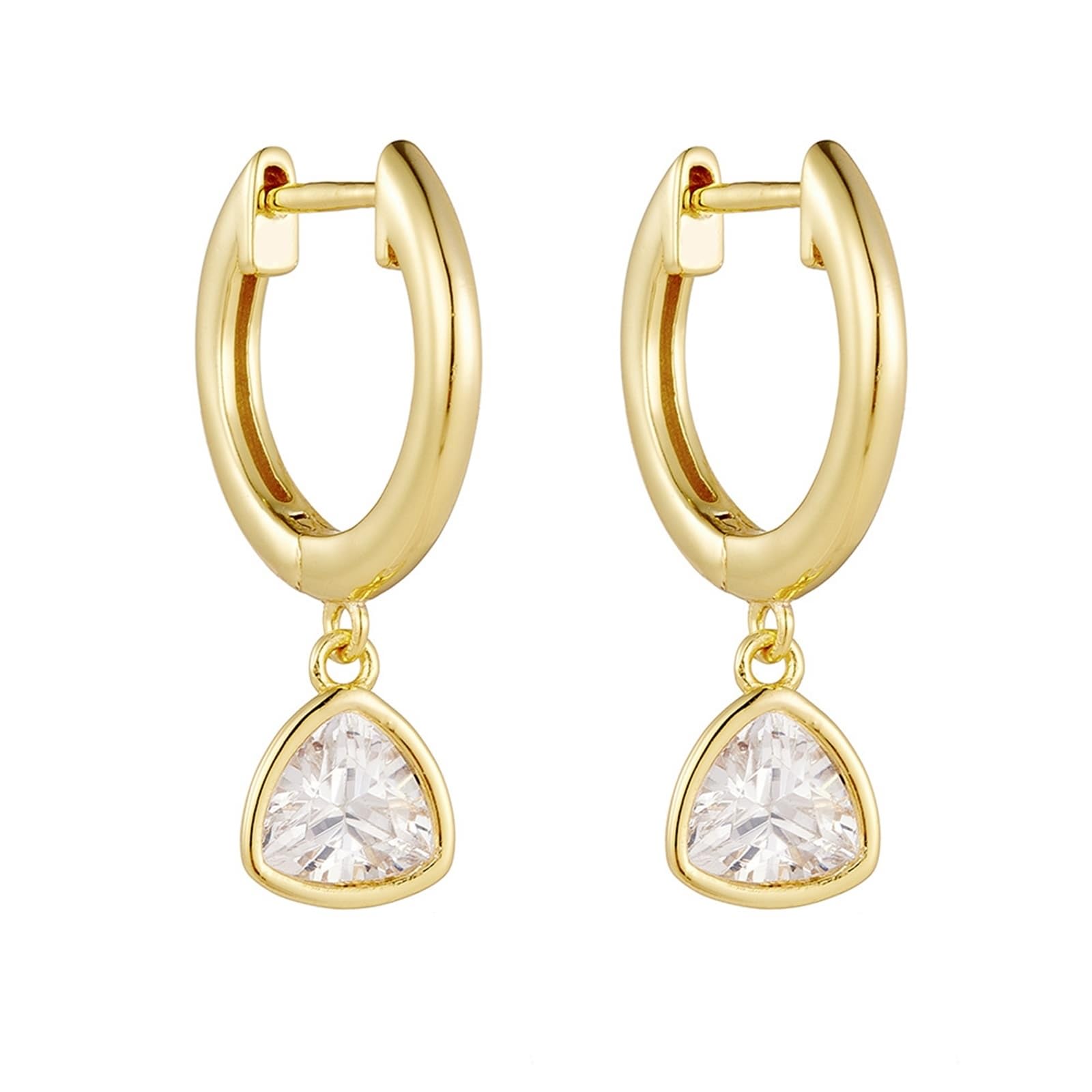 Pendientes de oro blanco de 9 quilates con triángulo de moissanita, elegantes pendientes de aro de oro Au375