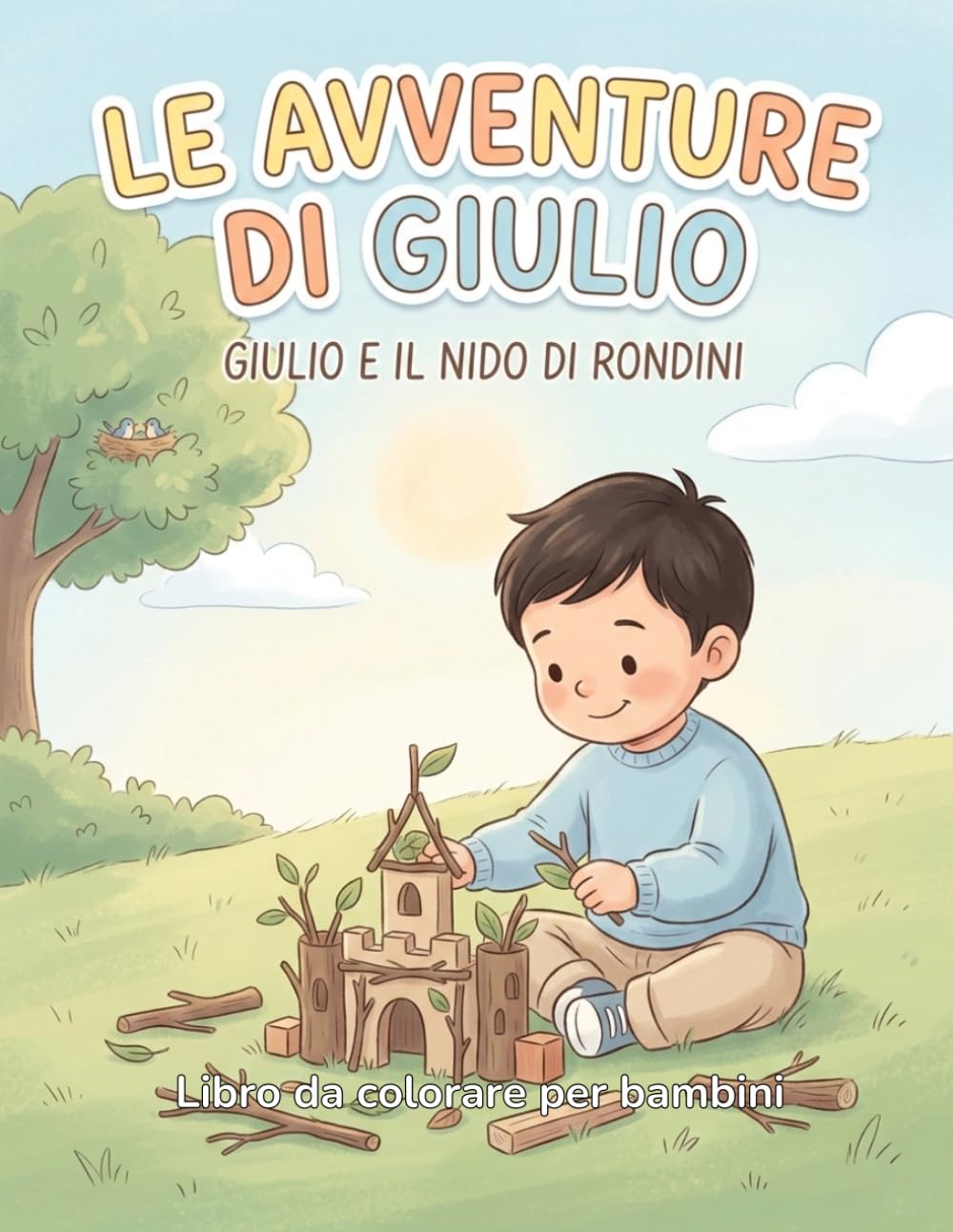Le Avventure di Giulio – Giulio e il nido di rondini: Libro da colorare per bambini – Storia illustrata con 11 disegni grandi e semplici