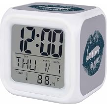 Teal Lip Square Digital Alarm Clock, Kiss Love Grey Retro Art LED Bedside Clock with Silent Non-Ticking Movement & Adjustable Glow Night Light, Easy to Set for Bedroom, Kids/Teens/Seniors