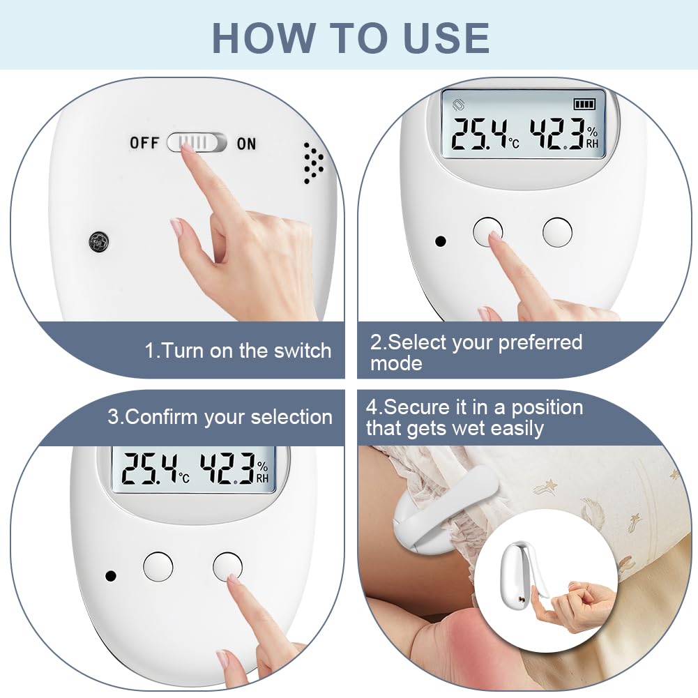 OFFCUP Kabelloser Bettnässer-Alarm für Jungen und Mädchen, LED-Anzeige 10-20M Wirkbereich, 3 modi USB Wiederaufladbar Vibration Pee Alarm Kids Töpfchentraining für Seniorenpflege Erwachsene