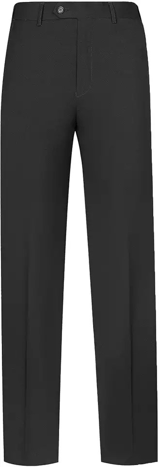 Mens Front Flat Fit Casual Pants Slim Solid Color Skinny Trousers Classic Business Wedding Suit Pant, Black, 28