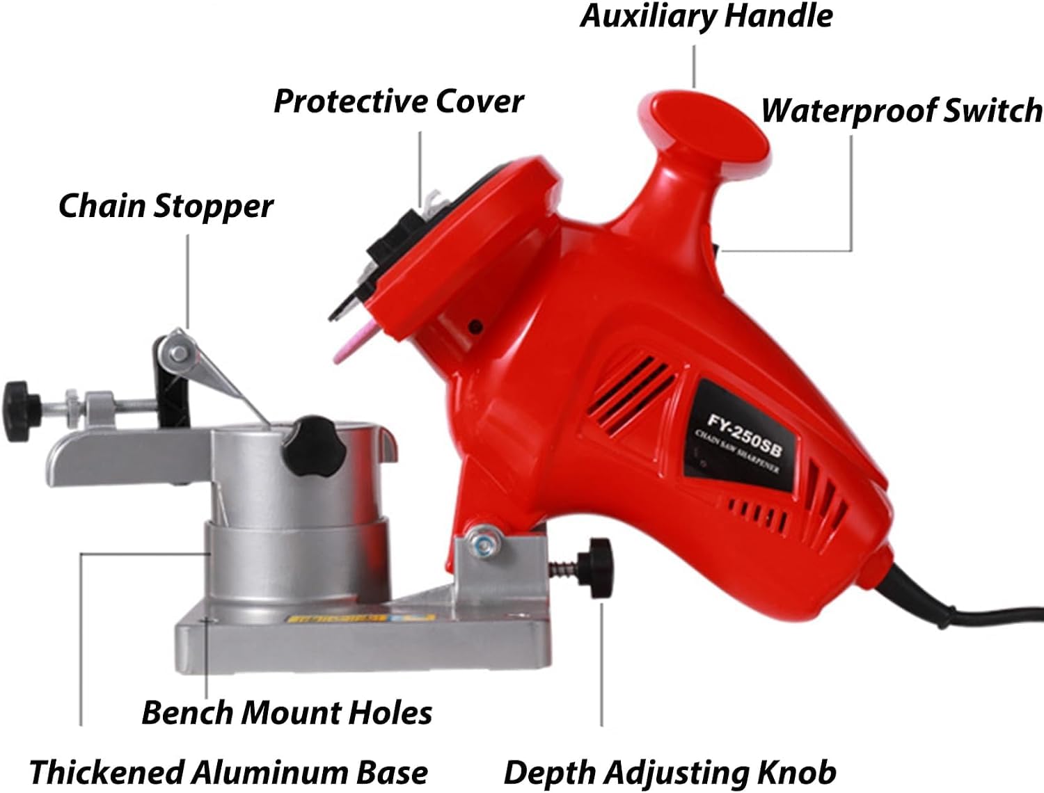 Szlifierka do pił łańcuchowych 250W 8400RPM, ostrzałka elektryczna z regulacją kąta 0-35°, kompatybilna z łańcuchami 11,5-22 cali (skok 1/4"-3/8"), profesjonalny zestaw do ostrzenia,110v