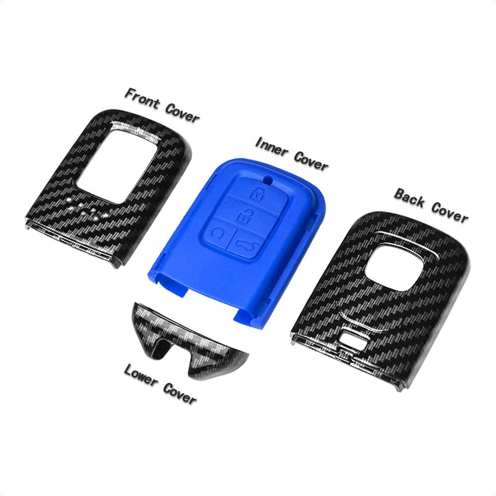 Key Fob Case Cover Compatible with Honda Accord Hybrid Civic CR-V Elite 4 5 Button Keyless Entry Remote Personalized Protective Cover Plastic Carbon Fiber Pattern Blue Silicone