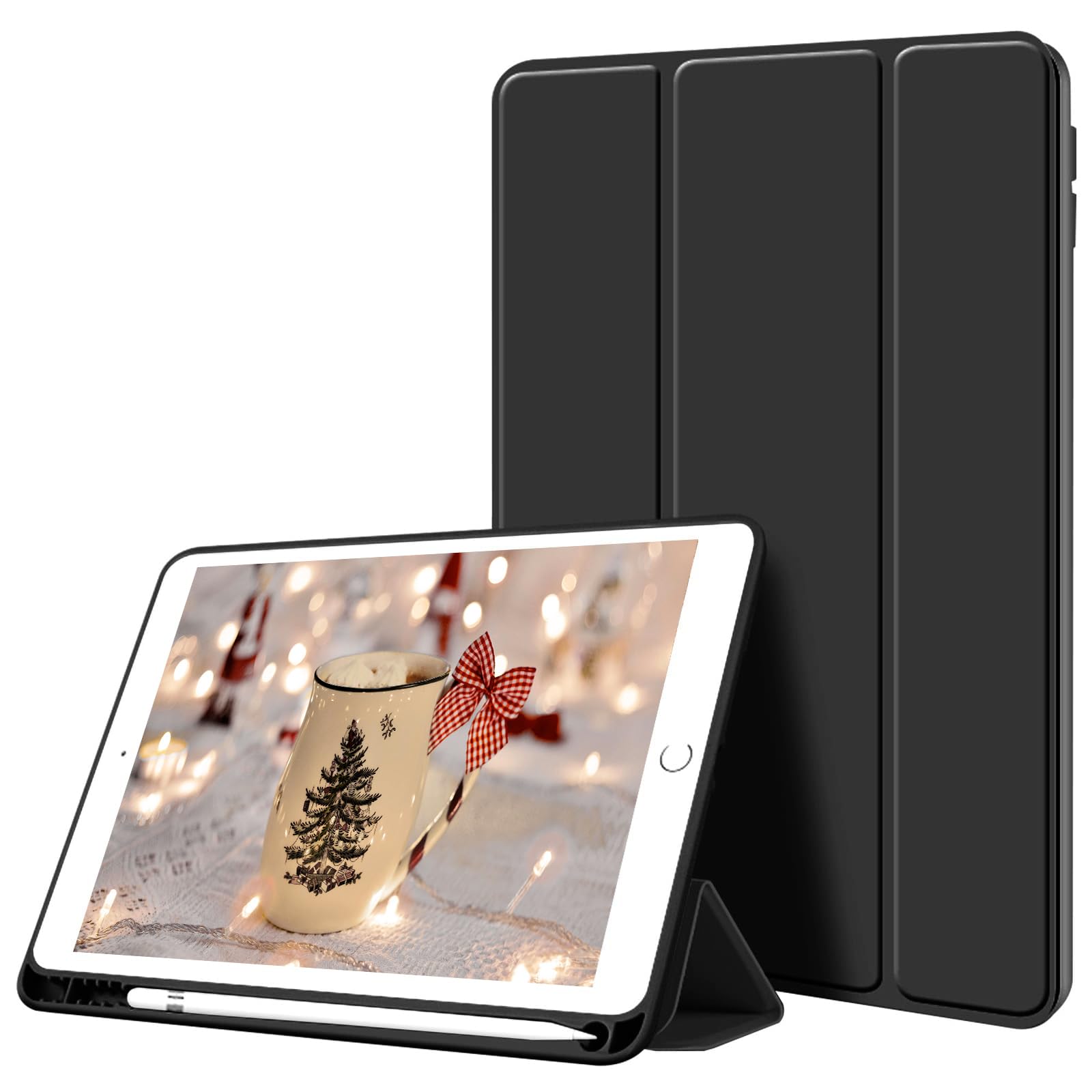 KenKe iPad 6th/5th Generation Case (2018/2017 Model) 9.7 Inch with Pencil Holder, Lightweight Smart Cover with Soft TPU Back Auto Sleep/Wake, Model A1822/A1823/A1893/A1954, Black