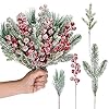 Lyrow 80 pieces christmas snowy pine tree picks artificial berry stems sprays faux cedar pine needles branches for holiday arrangement wreath diy garland holiday decor winter greenery red  urban country home decor