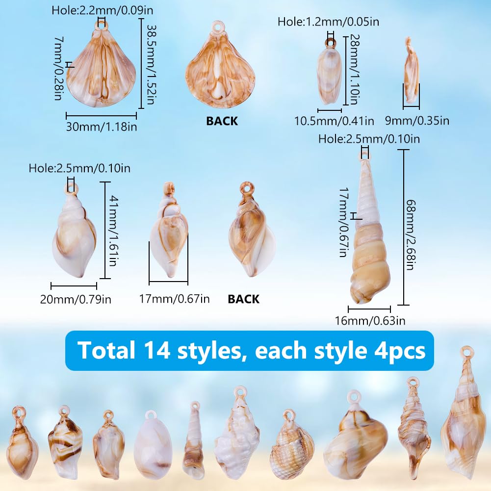 SUNNYCLUE 1 Box 56Pcs 14 Styles Small Seashell Charms Spiral Shell Beads Bulk Acrylic Summer Ocean Theme Cute Cowrie Seashells Charms for Jewellery Making Charms Diy Crafting Necklace Bracelet Earring - Image 2