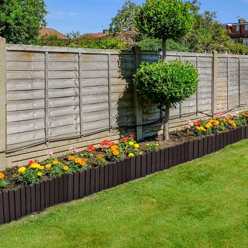 Aufun 2,3m Holzoptik Beeteinfassung zuschneidbar Beetumrandung Rasenkante Palisadenzaun Holzzaun klein Beetbegrenzung Palisaden Deko Gartenpalisade Beetzaun (Braun)