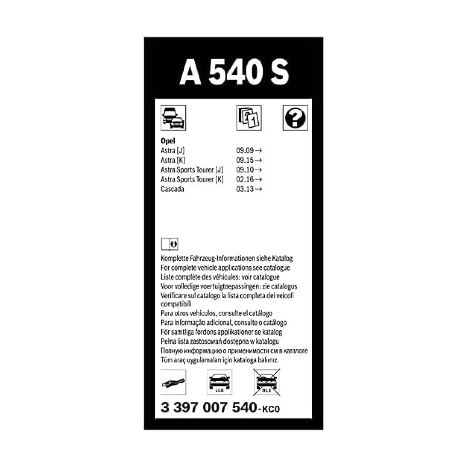 Tergicristalli Bosch Aerotwin A540S, Lunghezza 680mm/625mm, 1 set per parabrezza anteriore