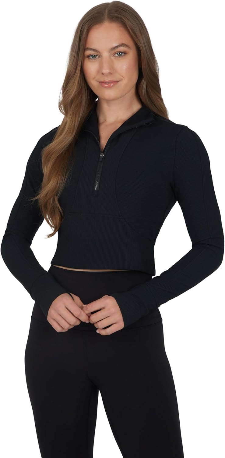 90 Degree By Reflex Womens Half Zip Performance Pullover Long Sleeve Quarter Zip Running Athletic Jacket Top with Thumbholes - Image 4