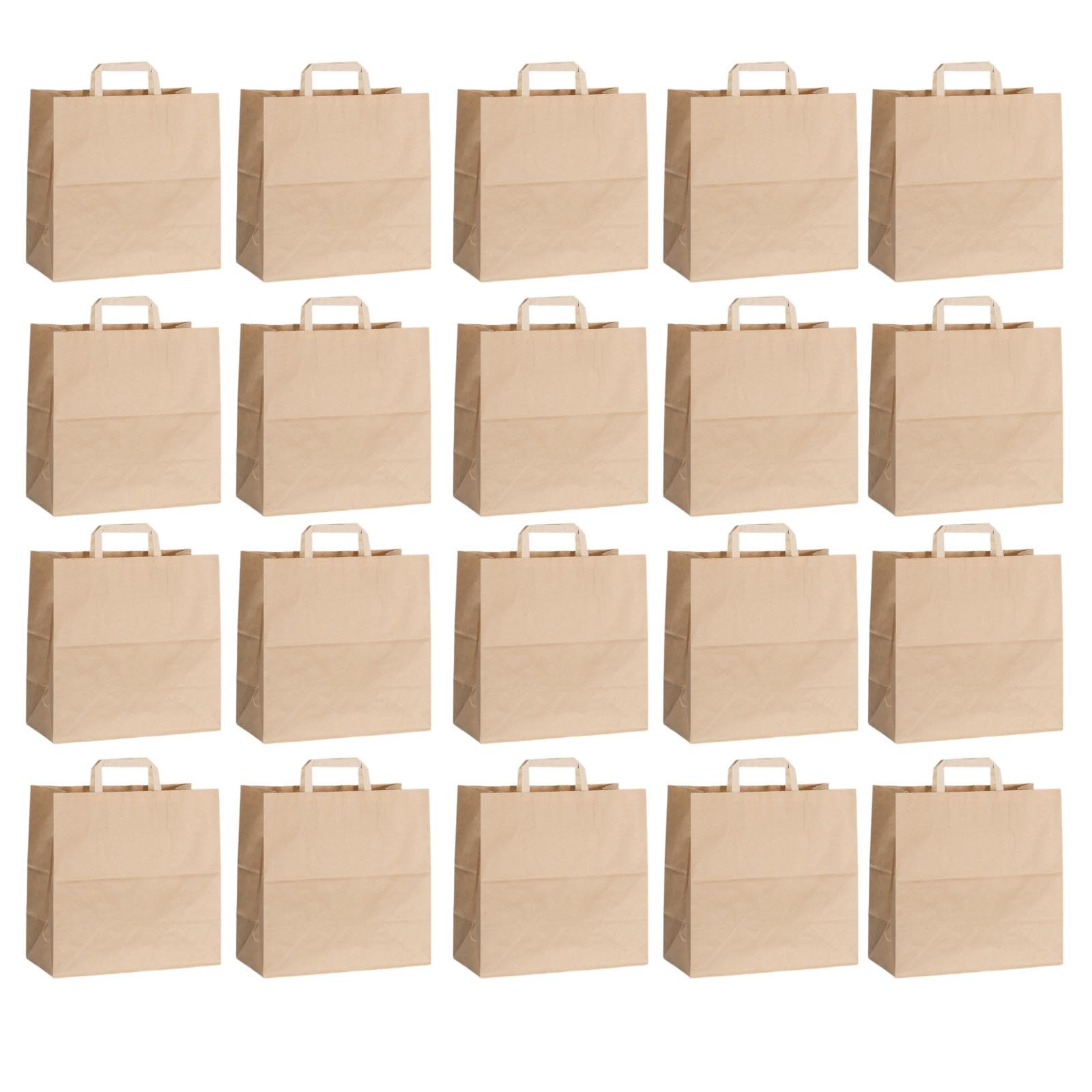 50 Pièces Sacs Shopping Papier Fond Plat Sacs Courses Papier Plates Réutilisables pour Boutiques Emballage Repas à Emporter Mariages, 39 X 36 X 19 Cm