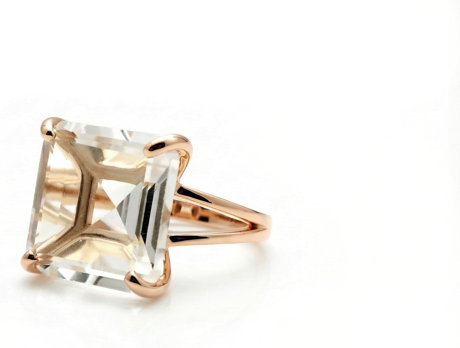 Exquisite Clear Quartz in 14k Gold-filled Band - 14K Engagement Ring, Promise Ring, Love Ring, Casual Ring - Handmade Quartz Jewelry - With Box