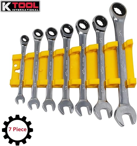 Miniatura 2 de K Tool International 45400 SAE Juego de llaves de trinquete combinadas para garajes, talleres de reparación y bricolaje, acero al cromo vanadio, 12