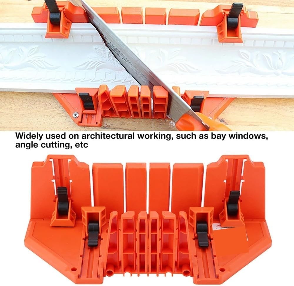 14 Inch Miter Box with 4 Clamps - Adjustable Jaw ABS Plastic Saw Guide for 22.5° 45° 90° Wood Cutting Trim & Frame Projects